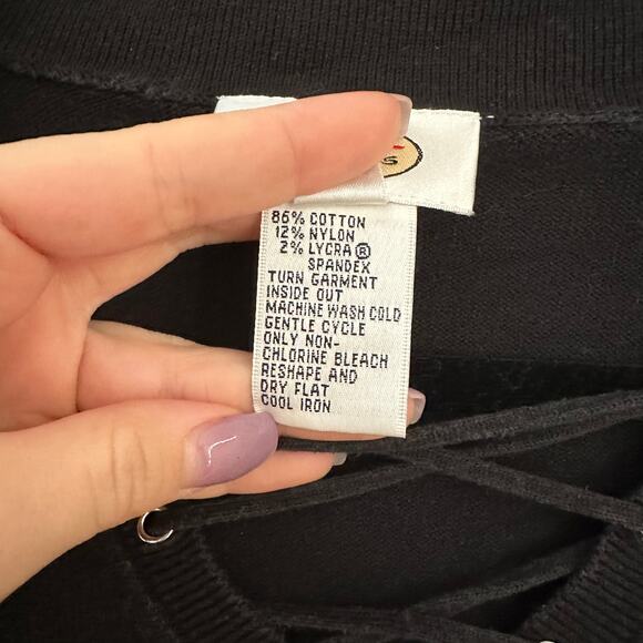 Talbots collared strappy v neck black lightweight sweater - Picture 3 of 5